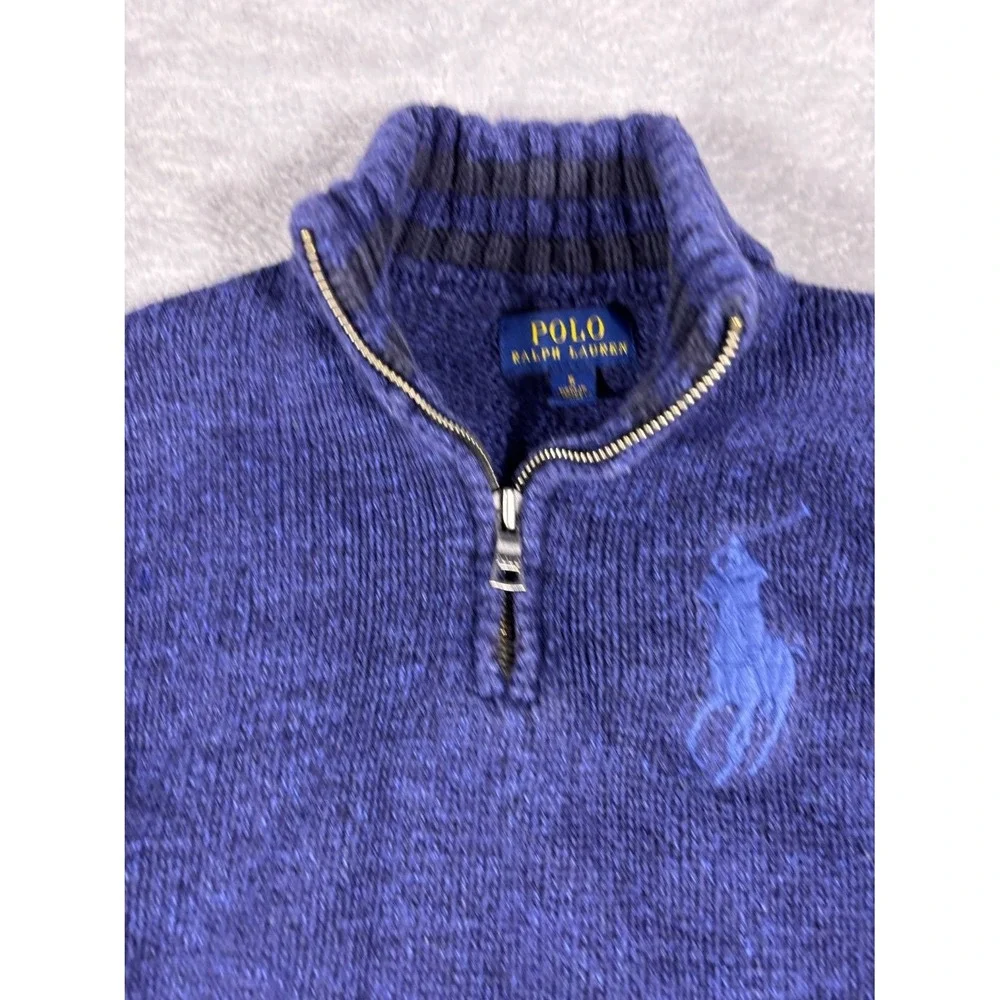 Polo Ralph Lauren Big Pony Quarter Zip Sweater Boys Size 5 Blue Knit Pullover